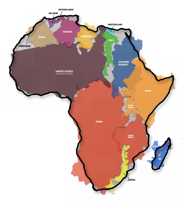 “The True Size of Africa” map showing the continent's real surface area