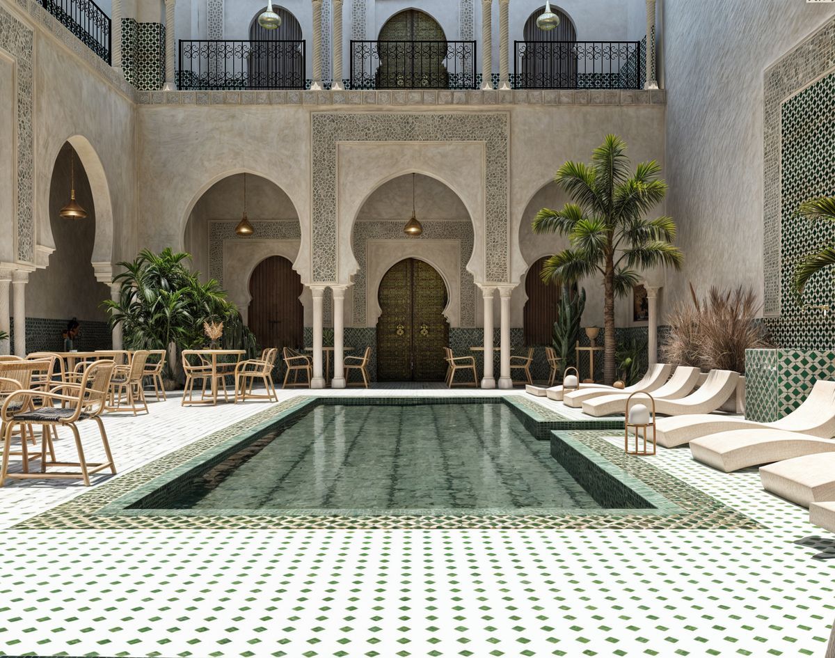 Patio de riad avec bassin à Marrakech